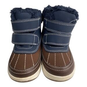 H&M Kids Waterproof Winter Snow Boots Brown Blue Faux Fur Toddler US 5.5